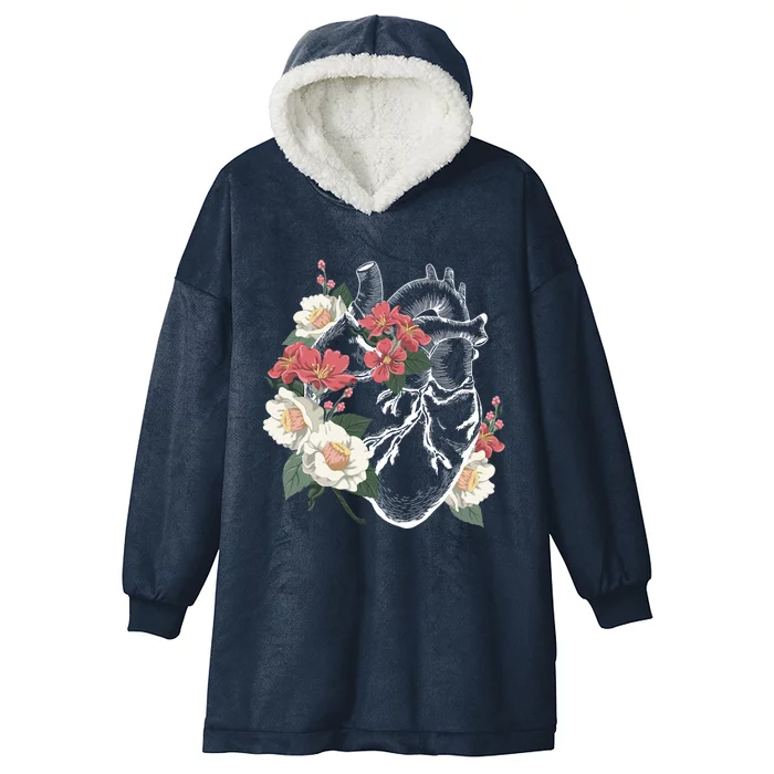 Anatomical Heart And Flowers Anatomy Heart Cute Cardiologist Gift Hooded Wearable Blanket