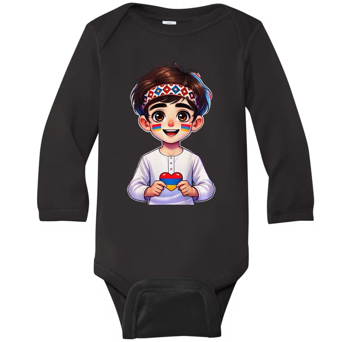 Armenian Holding Armenian Flag Colored Heart Baby Long Sleeve Bodysuit