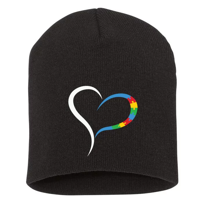 Autism Heart Awareness Heart Puzzle Gift Short Acrylic Beanie