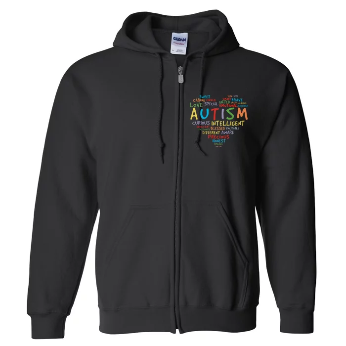 Autism Heart Autism Awareness Autism Mom Autism Supporter Full Zip Hoodie