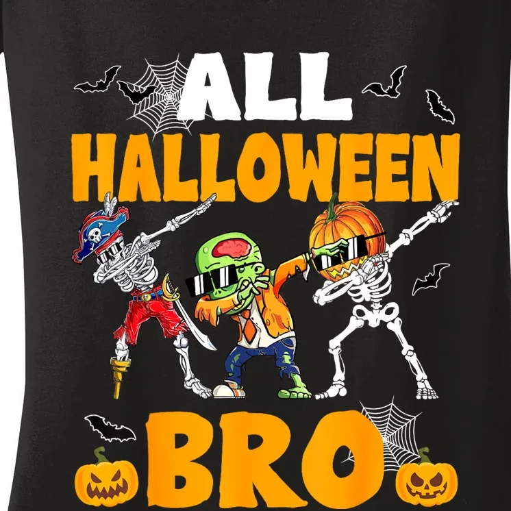 All Halloween Bro Dabbing Skeleton Jack O Lantern Women's V-Neck T-Shirt