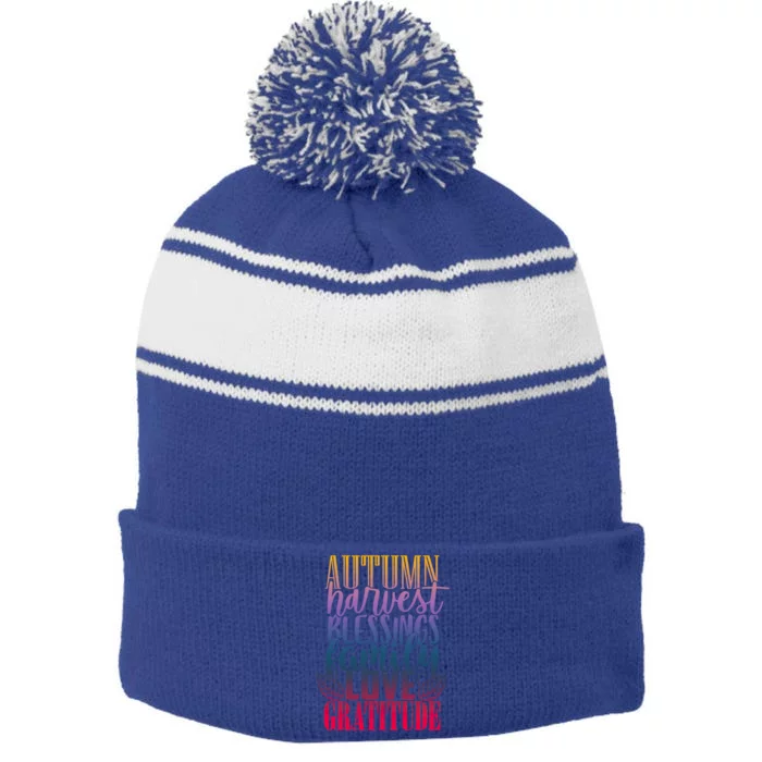 Autumn Harvest Blessing Family Love Gratitude Thankgiving Meaningful Gift Stripe Pom Pom Beanie