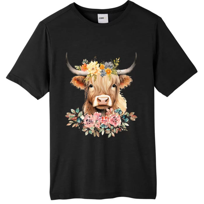 Adorable Highland Cow Calf with Festive Flowers ChromaSoft Performance T-Shirt