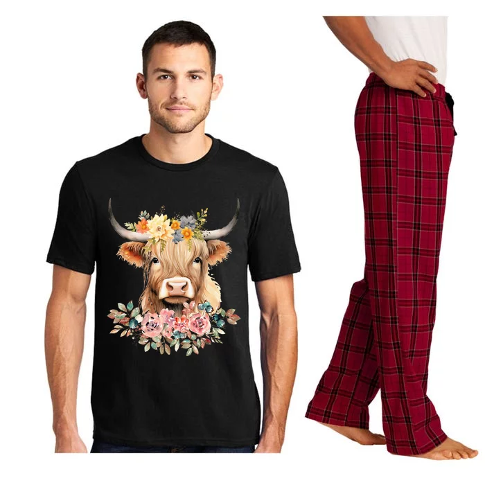 Adorable Highland Cow Calf with Festive Flowers Pajama Set