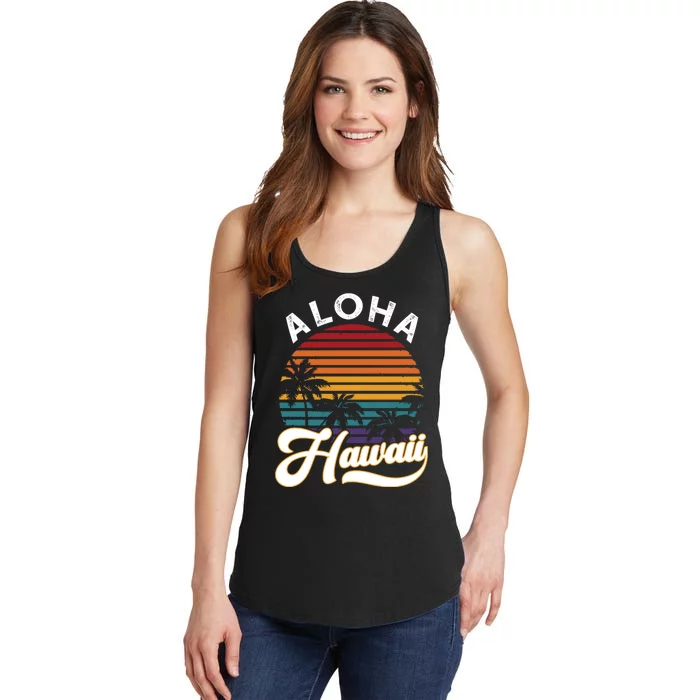 Aloha Hawaii Design Retro Vintage Sunset Ladies Essential Tank