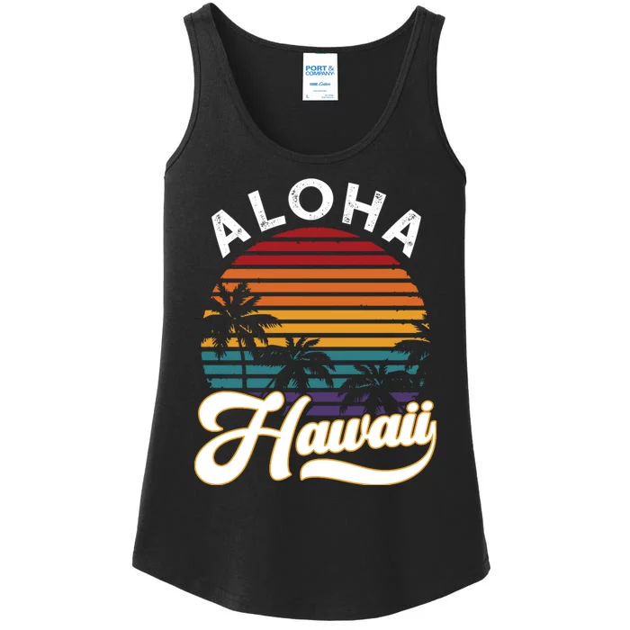 Aloha Hawaii Design Retro Vintage Sunset Ladies Essential Tank