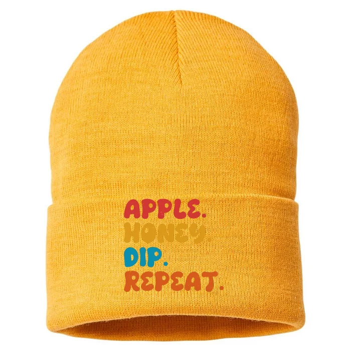 Apple Honey Dip Repeat Rosh Hashanah Jewish New Year Sustainable Knit Beanie