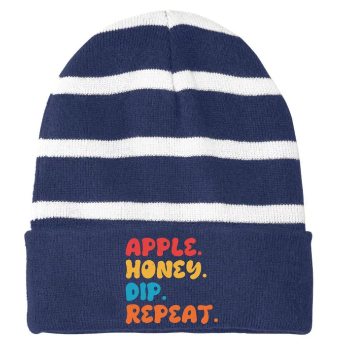 Apple Honey Dip Repeat Rosh Hashanah Jewish New Year Striped Beanie with Solid Band