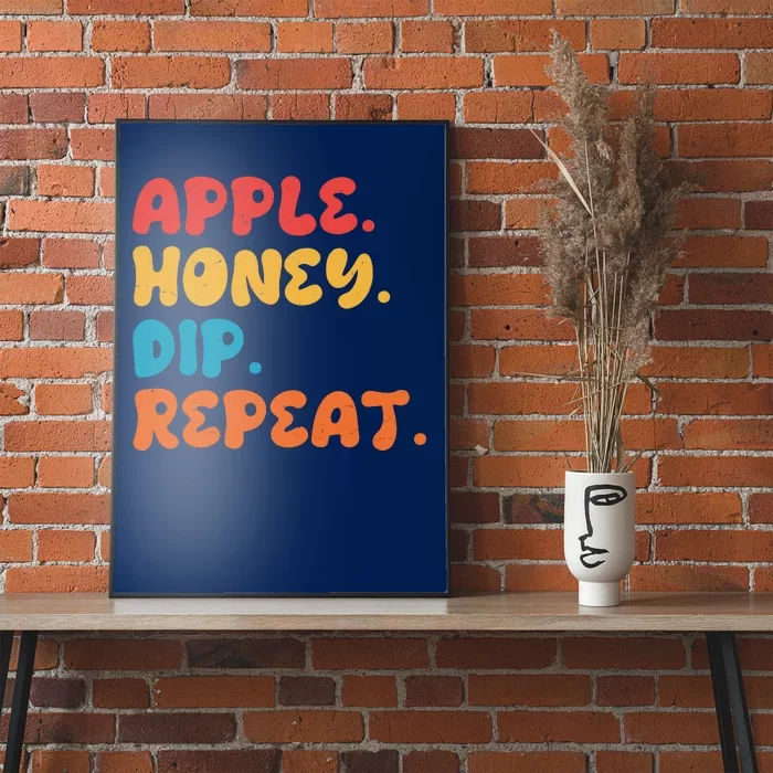 Apple Honey Dip Repeat Rosh Hashanah Jewish New Year Poster