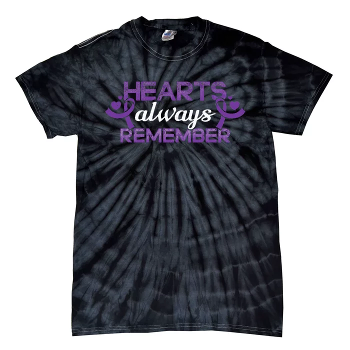 Alzheimer Hearts Dementia Purple Ribbon Awareness Support Tie-Dye T-Shirt