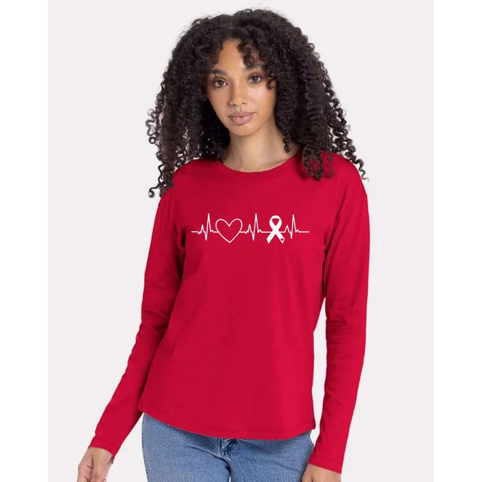 American Heart Disease Awareness Month Ribbon Go Red Heart Womens Cotton Relaxed Long Sleeve T-Shirt