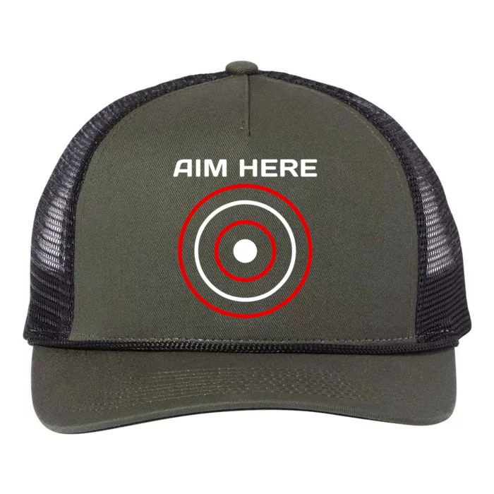 Aim Here Darts Players Bullseye Target Shooting Club Retro Rope Trucker Hat Cap