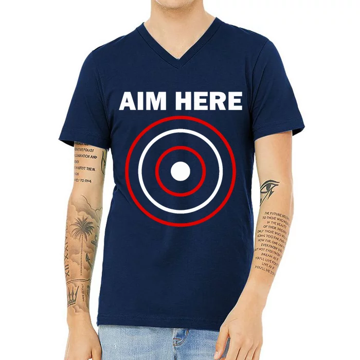 Aim Here Darts Players Target Shooting V-Neck T-Shirt