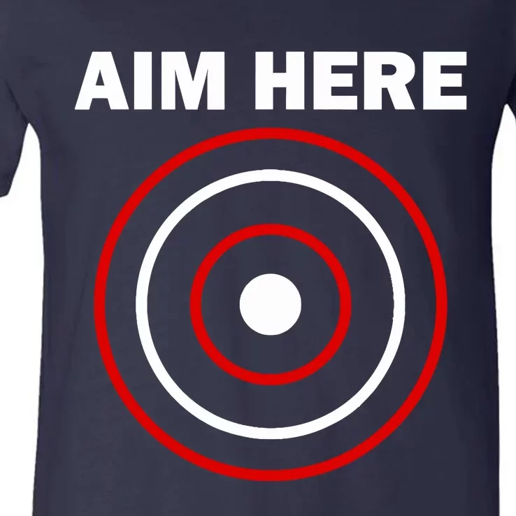 Aim Here Darts Players Target Shooting V-Neck T-Shirt