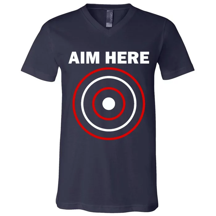 Aim Here Darts Players Target Shooting V-Neck T-Shirt