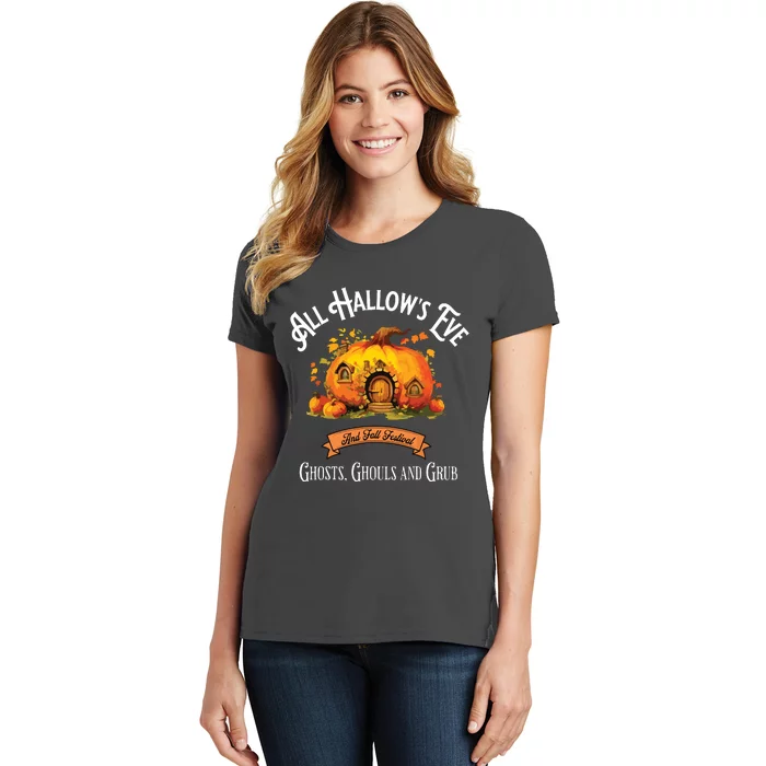 All Hallows Eve Ghosts Ghouls And Grub Halloween Women's T-Shirt