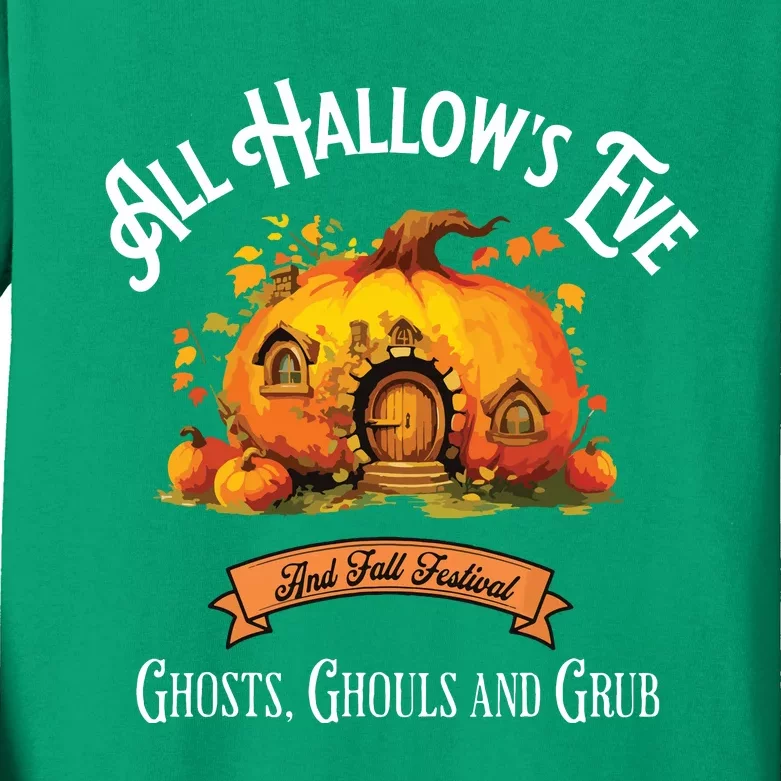 All Hallows Eve Ghosts Ghouls And Grub Halloween Kids Long Sleeve Shirt