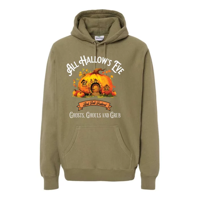 All Hallows Eve Ghosts Ghouls And Grub Halloween Premium Hoodie