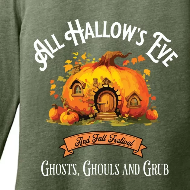 All Hallows Eve Ghosts Ghouls And Grub Halloween Womens CVC Long Sleeve Shirt