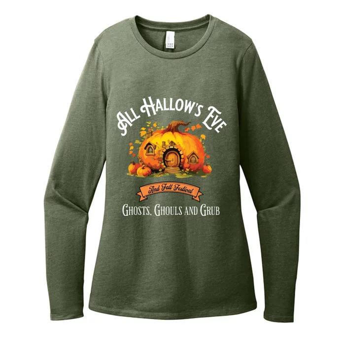 All Hallows Eve Ghosts Ghouls And Grub Halloween Womens CVC Long Sleeve Shirt