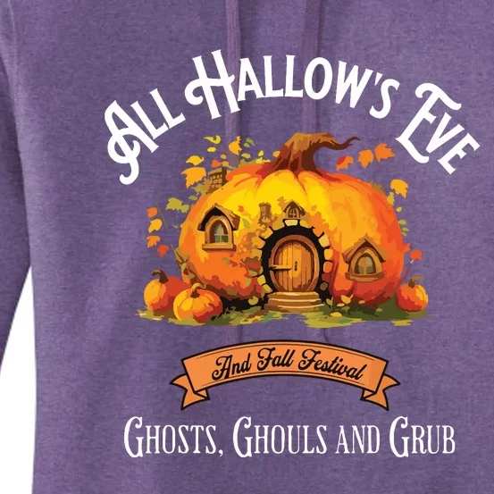 All Hallows Eve Ghosts Ghouls And Grub Halloween Women's Pullover Hoodie