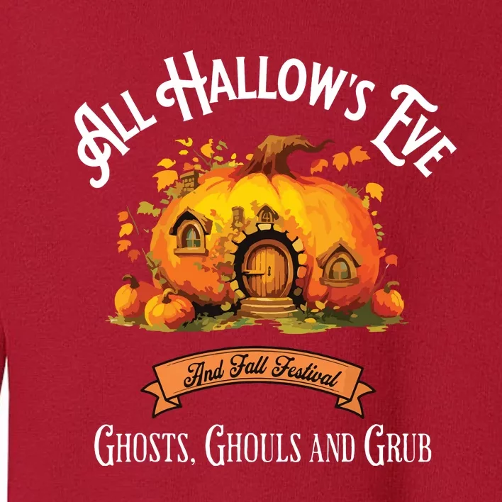 All Hallows Eve Ghosts Ghouls And Grub Halloween Toddler Sweatshirt