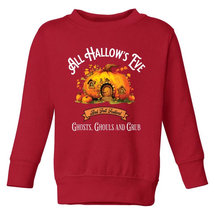 All Hallows Eve Ghosts Ghouls And Grub Halloween Toddler Sweatshirt