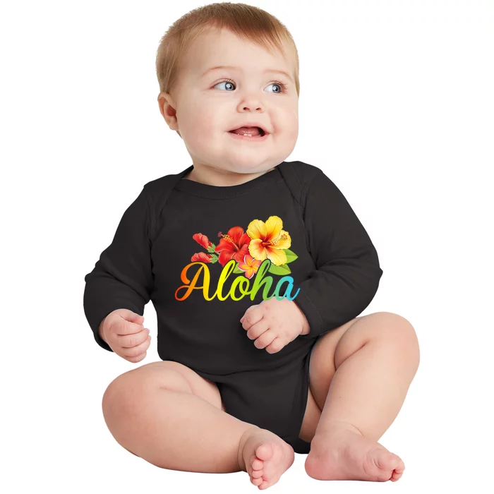 Aloha Hawaiian Flower Hawaii Vacation Women Men Baby Long Sleeve Bodysuit