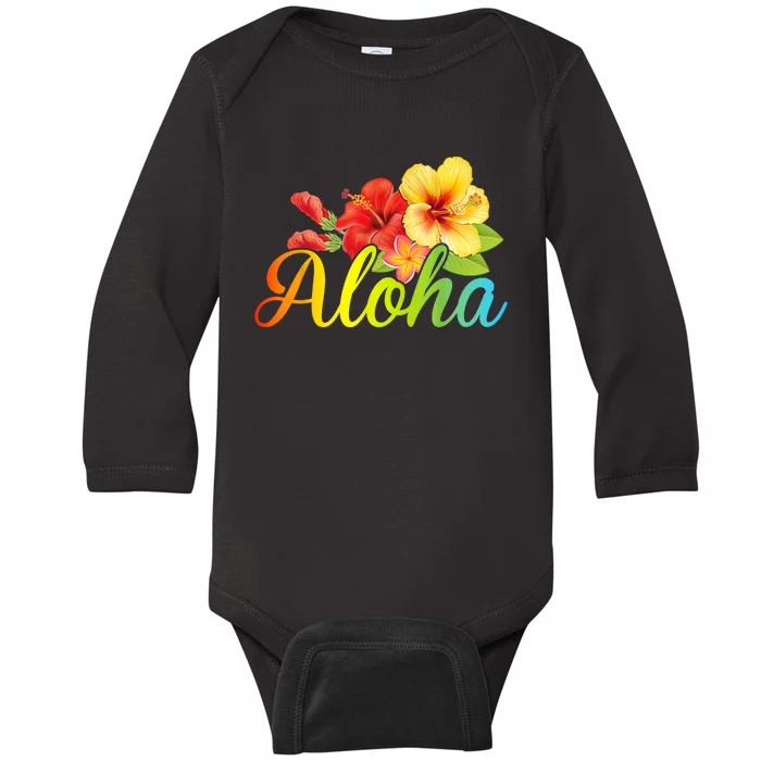 Aloha Hawaiian Flower Hawaii Vacation Women Men Baby Long Sleeve Bodysuit