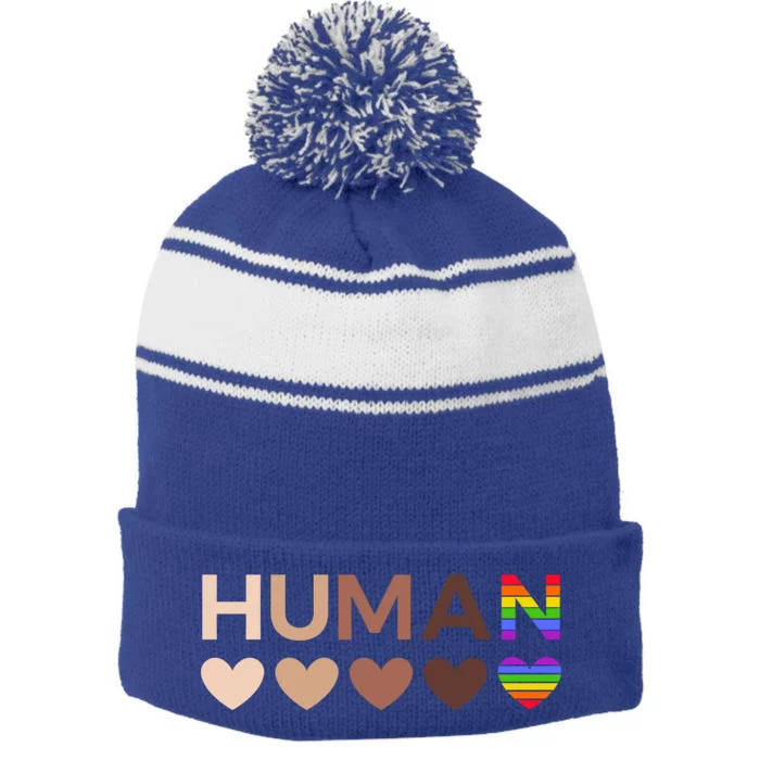 Allinclusive Hearts For Blm Racial Justice And Hu Equality Gift Stripe Pom Pom Beanie