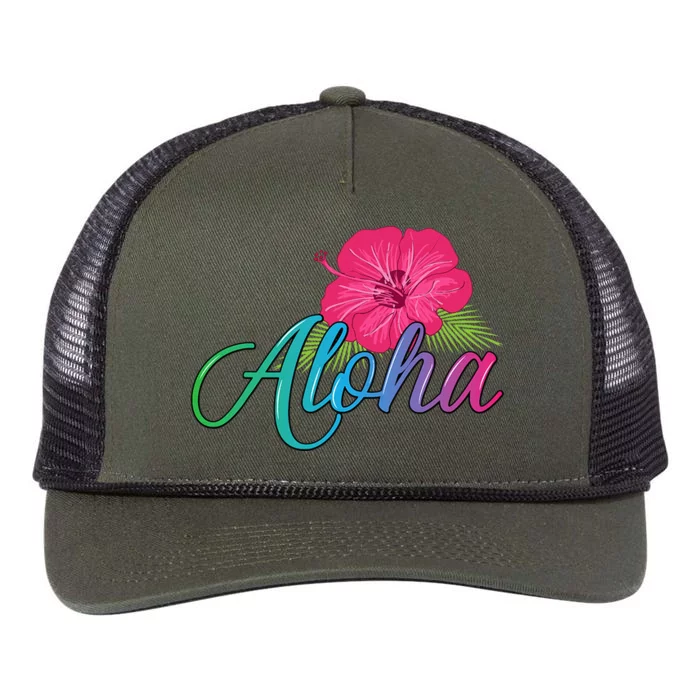 Aloha Hawaii From The Island Feel The Aloha Flower Retro Rope Trucker Hat Cap