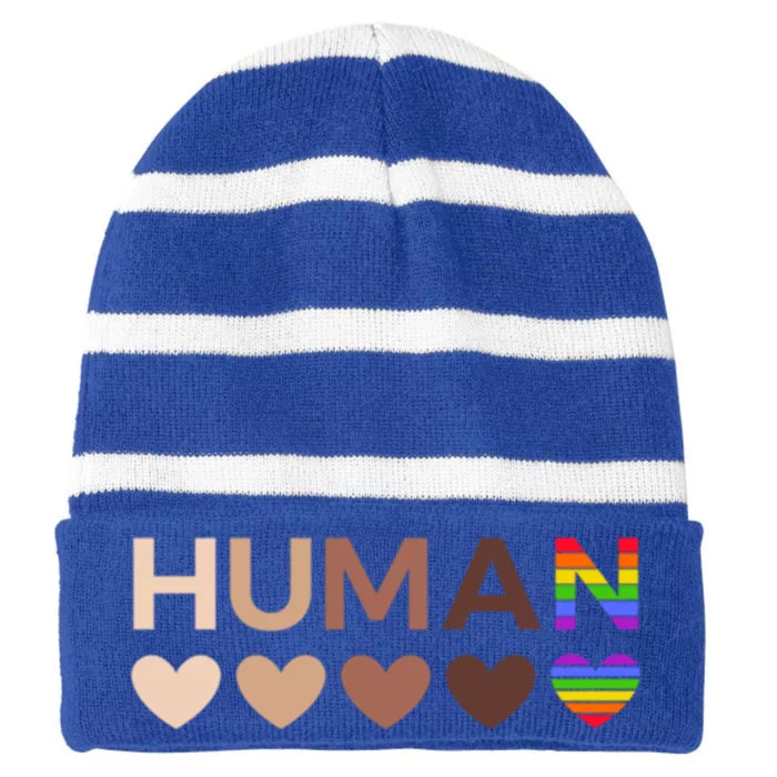 Allinclusive Hearts For Blm Racial Justice And Hu Equality Meaningful Gift Striped Beanie with Solid Band