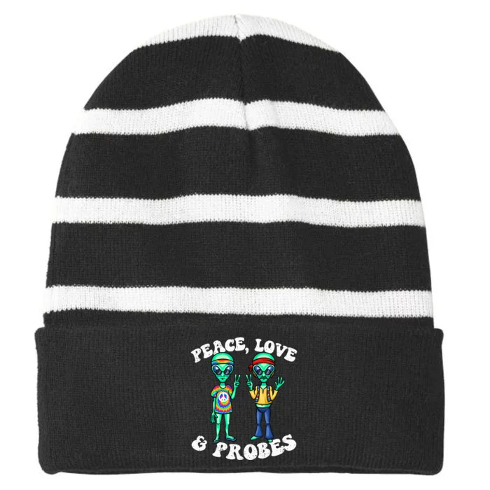 Alien Humor Funny Alien Lover Funny UFO Believe In Alien Striped Beanie with Solid Band