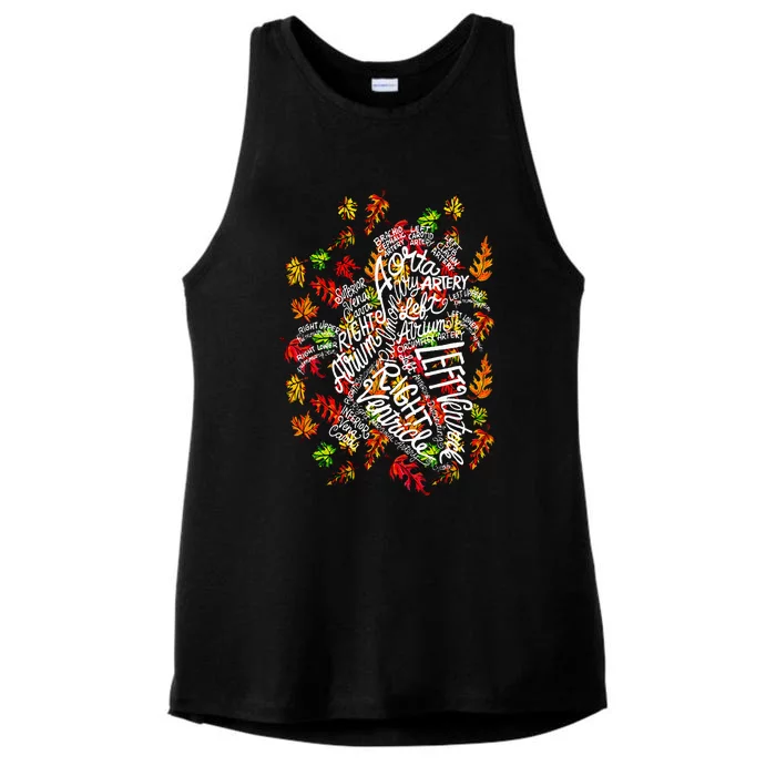 Anatomical Heart Fall Leaves Medical White Word Cloud Art Ladies Tri-Blend Wicking Tank