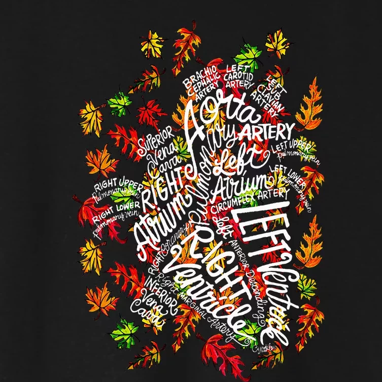 Anatomical Heart Fall Leaves Medical White Word Cloud Art Women's Crop Top Tee