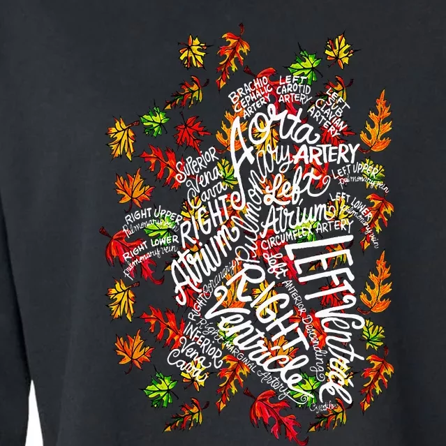 Anatomical Heart Fall Leaves Medical White Word Cloud Art Cropped Pullover Crew