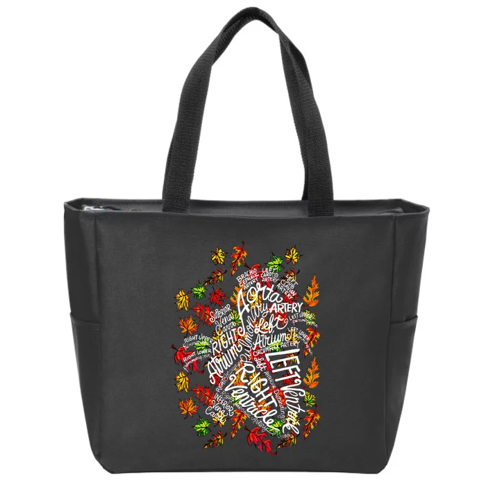 Anatomical Heart Fall Leaves Medical White Word Cloud Art Zip Tote Bag