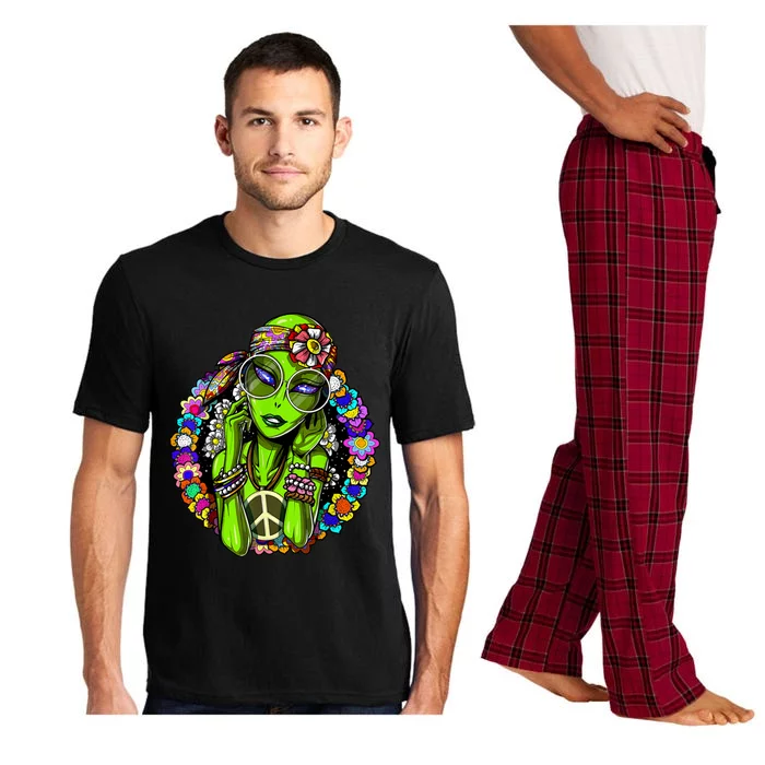 Alien Hippie Floral Peace Sign Flowers Pajama Set