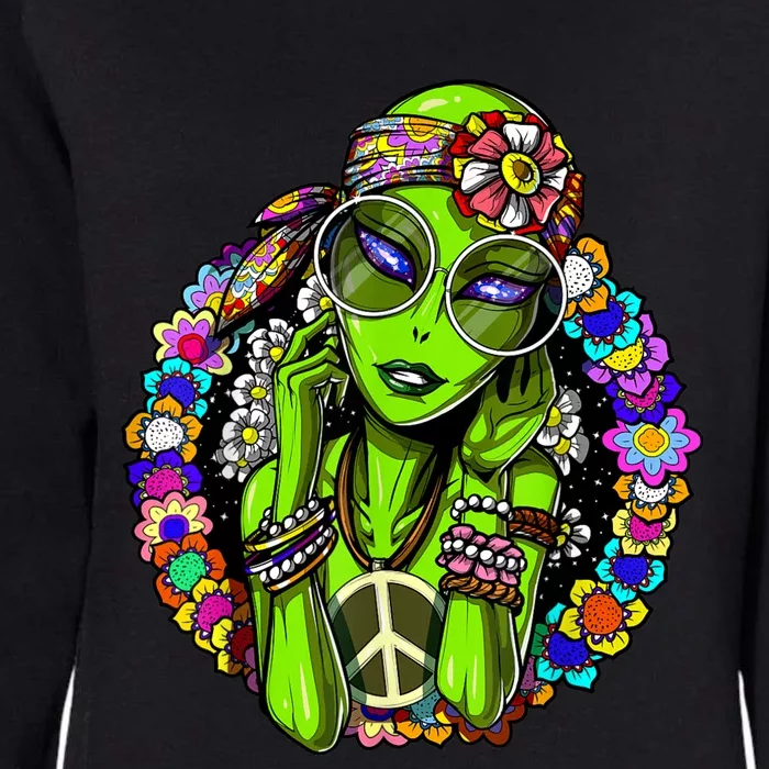 Alien Hippie Floral Peace Sign Flowers Womens California Wash Sweatshirt