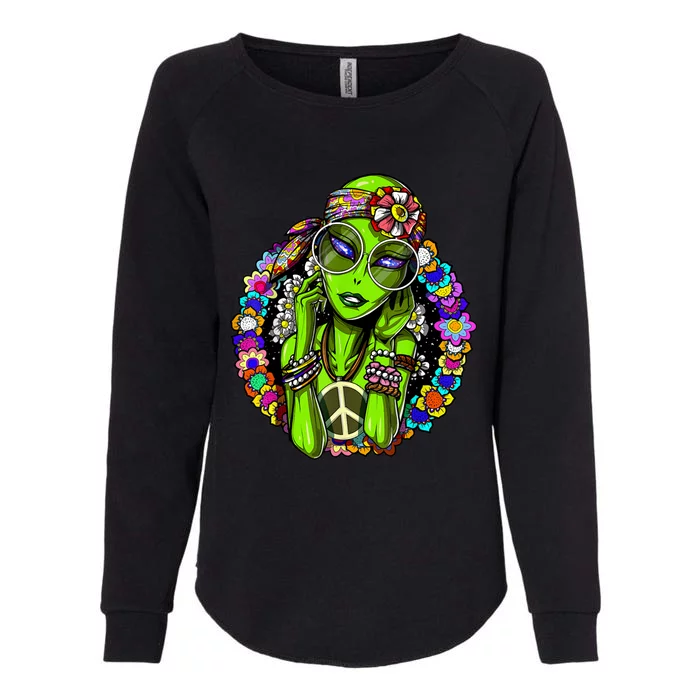 Alien Hippie Floral Peace Sign Flowers Womens California Wash Sweatshirt