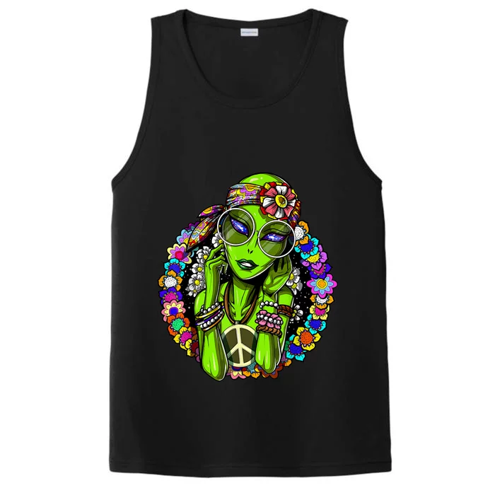 Alien Hippie Floral Peace Sign Flowers Performance Tank