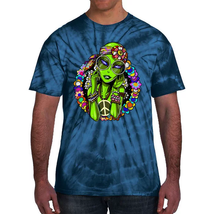 Alien Hippie Floral Peace Sign Flowers Tie-Dye T-Shirt