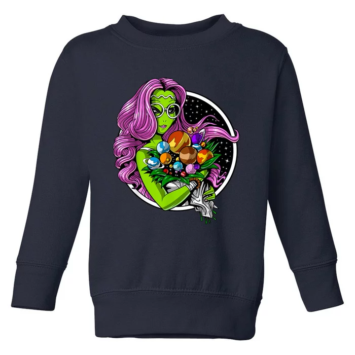 Alien Hippie Floral Peace Sign Flowers Toddler Sweatshirt