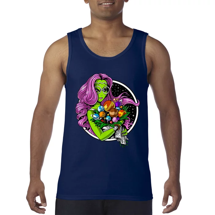 Alien Hippie Floral Peace Sign Flowers Tank Top