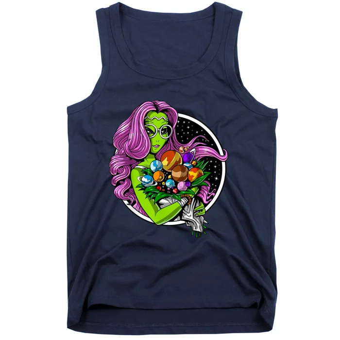 Alien Hippie Floral Peace Sign Flowers Tank Top