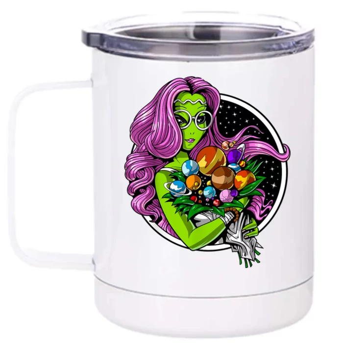 Alien Hippie Floral Peace Sign Flowers Front & Back 12oz Stainless Steel Tumbler Cup