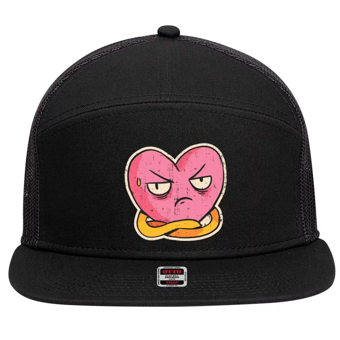 Angry Heart Funny 7 Panel Mesh Trucker Snapback Hat