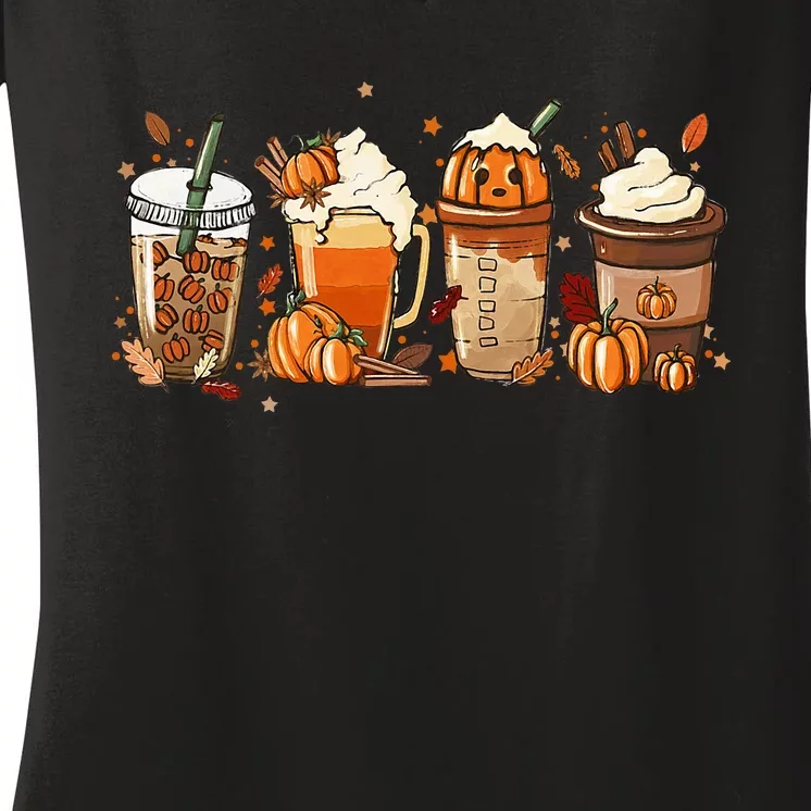 Autumn Harvest Festive Pumpkin Spice Latte Mug for Halloween Women's V-Neck T-Shirt