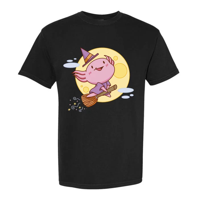 Axolotl Halloween Flying Witch Garment-Dyed Heavyweight T-Shirt