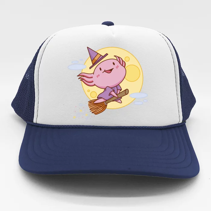 Axolotl Halloween Flying Witch Trucker Hat